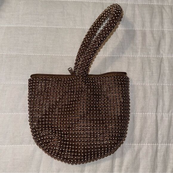 Shiny Brown Beaded Mini Hobo Bag - Picture 3 of 8